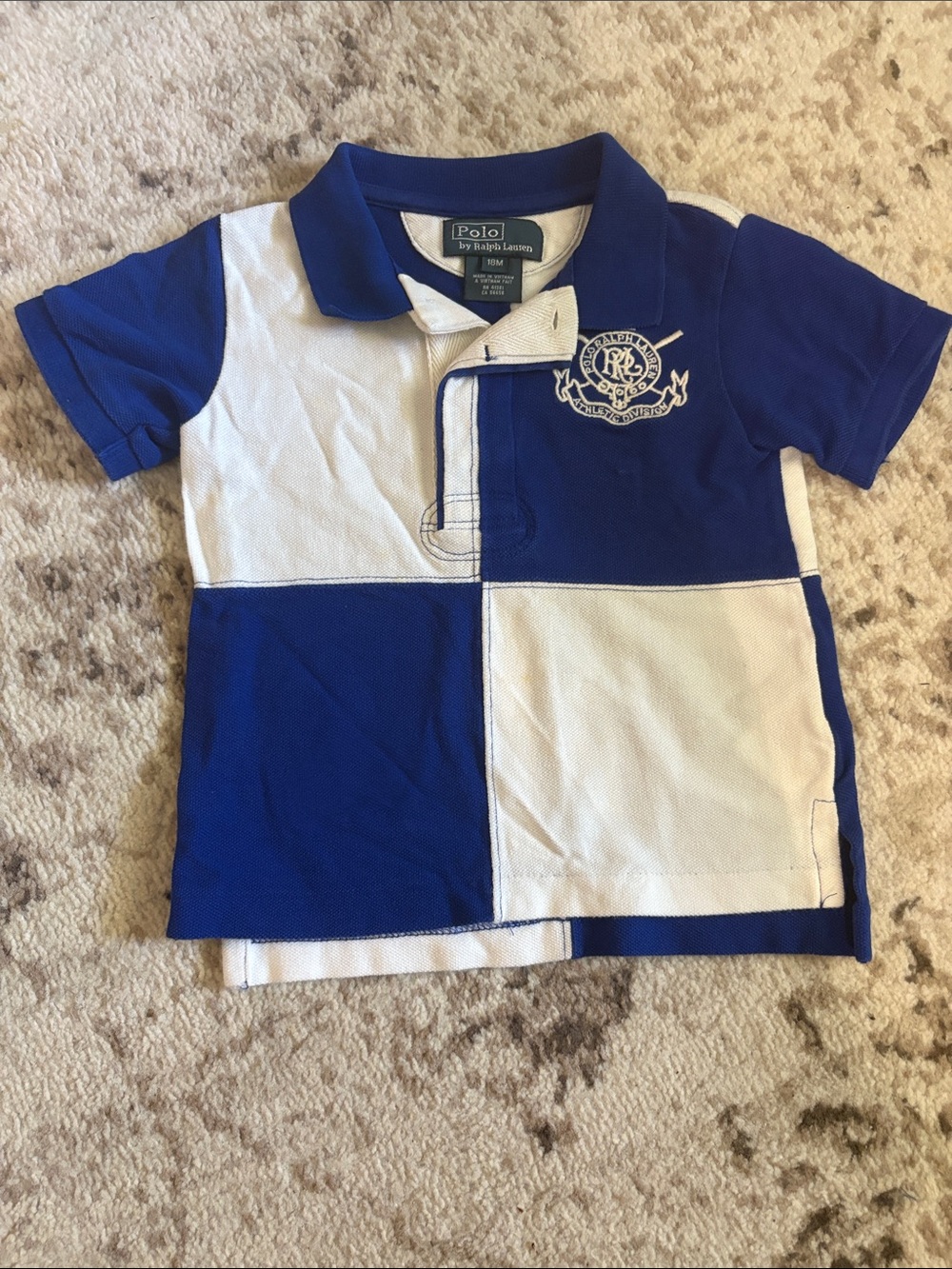 Ralph Lauren Boys' Blue & White Block Polo with Crest